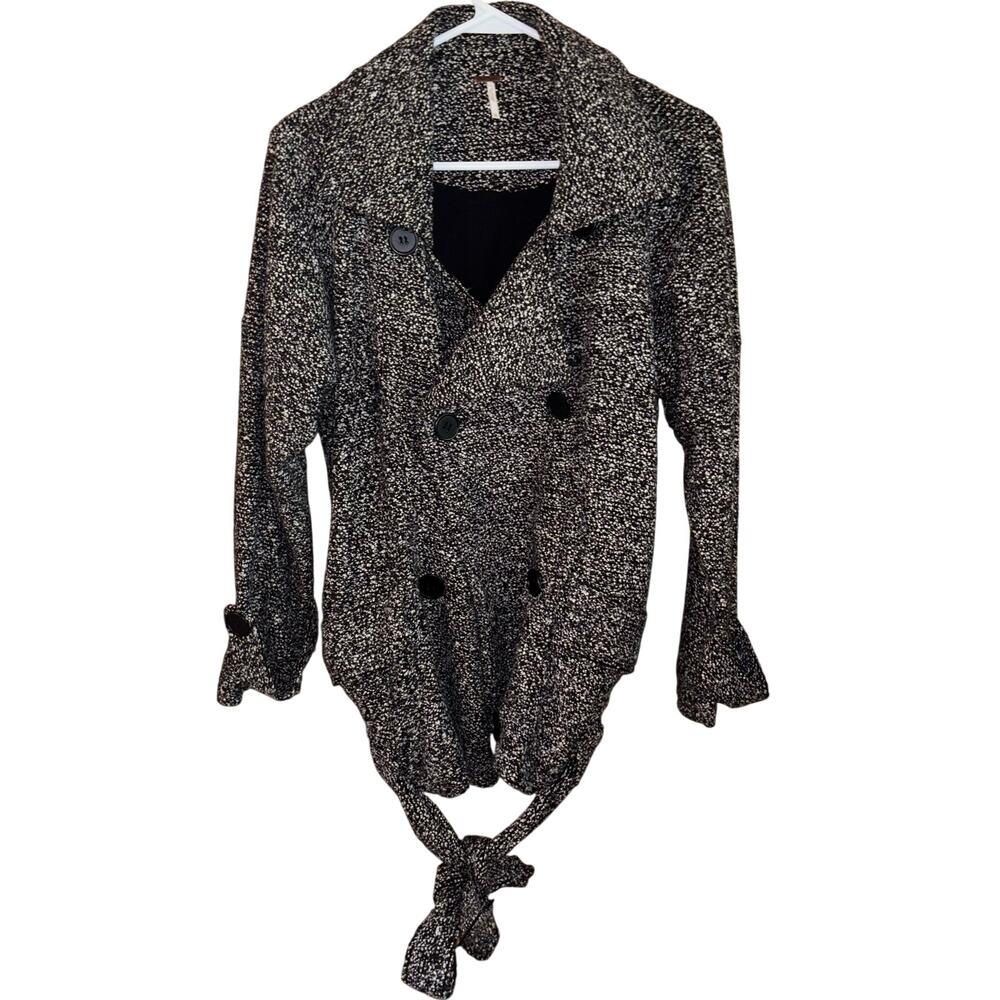 Free People Slouchy Moto Jacket Tweed Double Breasted Belted Wool blend Coat XS